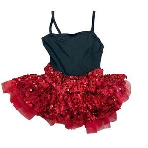 Weissman Red Sequin Tutu Dance Costume SC Black Leotard Halloween
